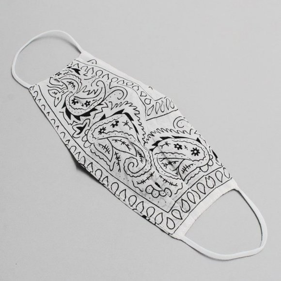 White Paisley Print Bandana Face Mask - Picture 2 of 4